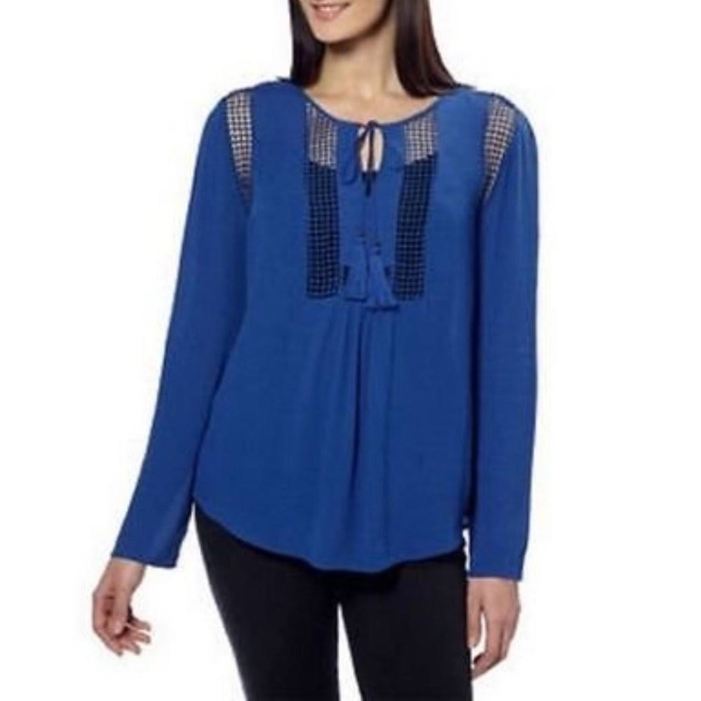 Joseph A Long Sleeve Crinkle Blouse Crochet Detail Women's Size Medium
